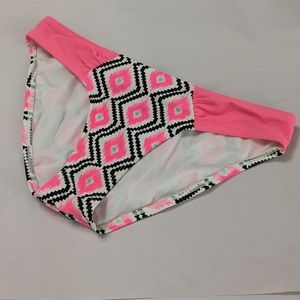 Academy Pink, Black & White Print Bikinis Swim Bottom. Women's Medium